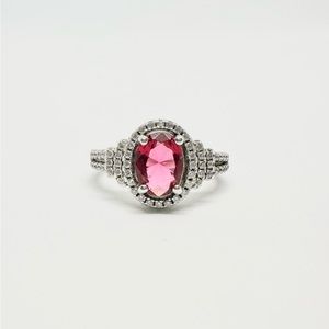 Sterling Silver Clear and Ruby Red Rhinestone Ring Size 6